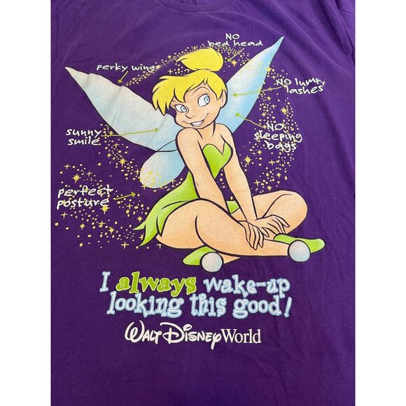 Vtg Walt Disney World Purple TinkerBell Graphic T-Shirt Size XXL / 3X Sleep - Picture 1 of 6